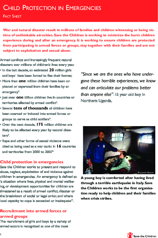 Fact Sheet - Child Protection in Emergencies